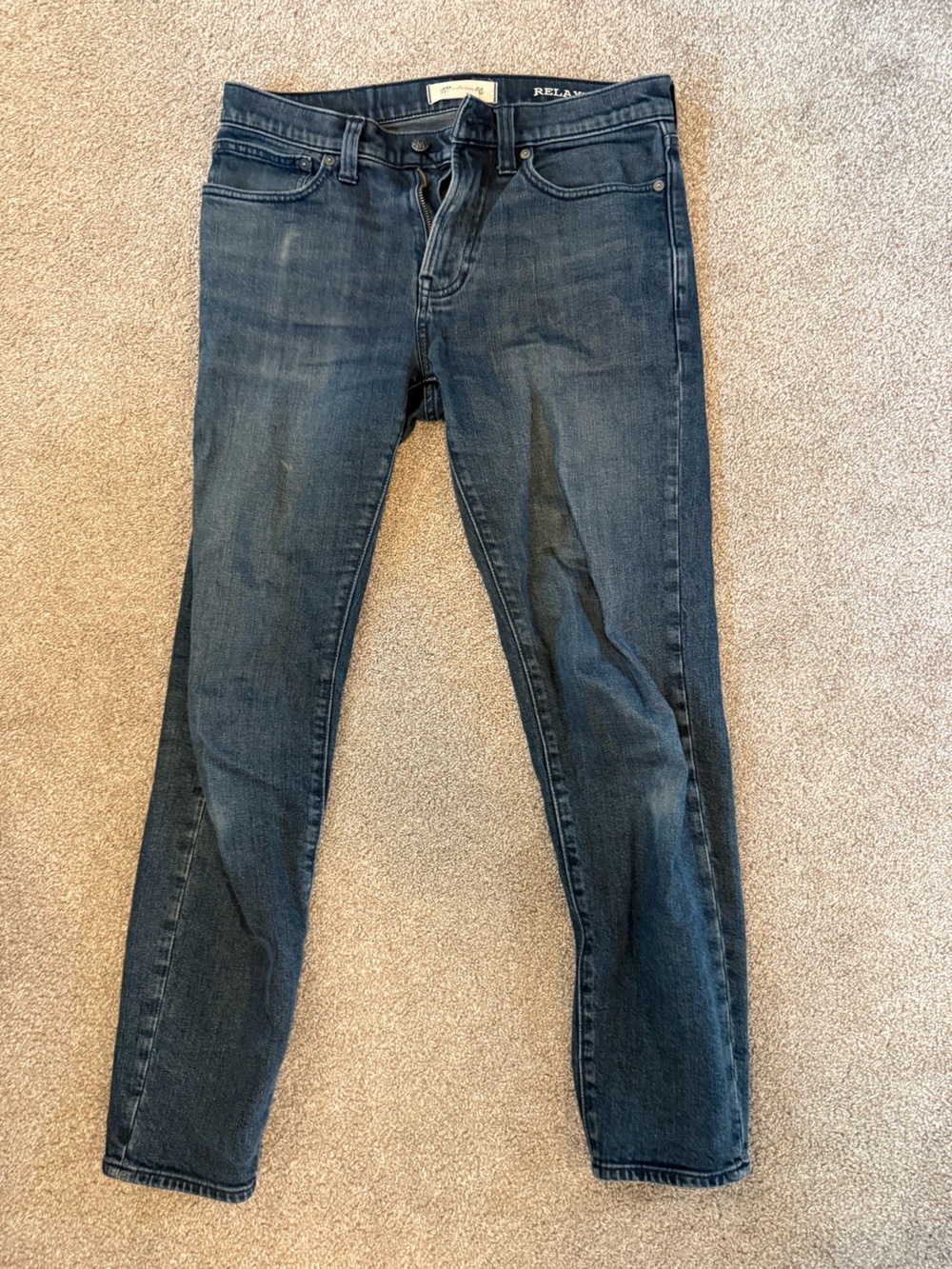 Madewell Men's Relaxed Taper Jeans in Dark Blue Wash